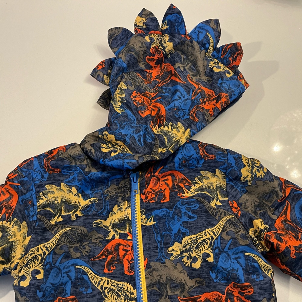 18M winter coat, water resistant dinosaurs hooded jacket